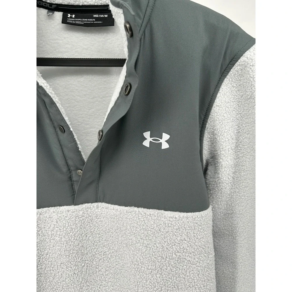 Under Armour Golf Mens Sherpa Fleece 1/4 Snap Pullover Jacket Gray Medium